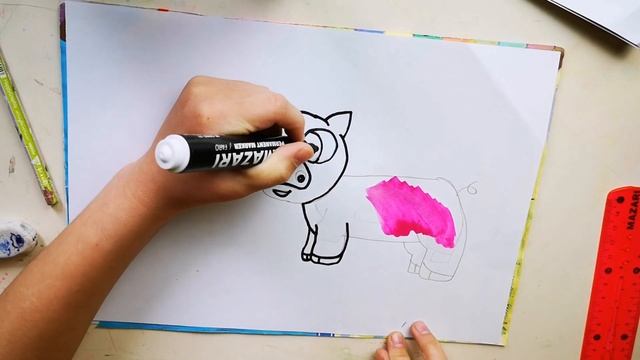 Как нарисовать свинку. Рисуем свинью. Мультик раскраска для детей. смотреть онлайн