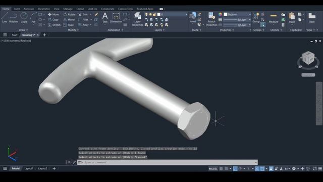 Autocad 3D Tutorial: Creating a T-Shaped Bolt смотреть онлайн