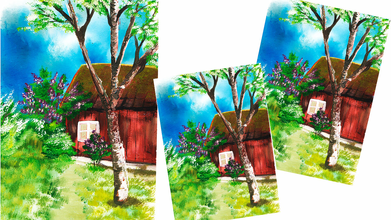 Как нарисовать теплый день. Рисуем пейзаж. Домик в деревне. Весна гуашью. смотреть онлайн