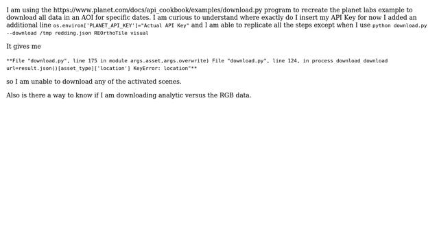 GIS: "KeyError: location" for AOI Tile download in Planet Labs смотреть онлайн
