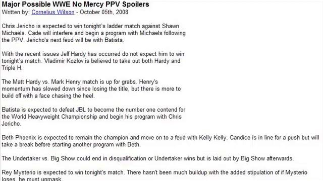 Major Possible WWE No Mercy 2008 Spoiler / Results смотреть онлайн