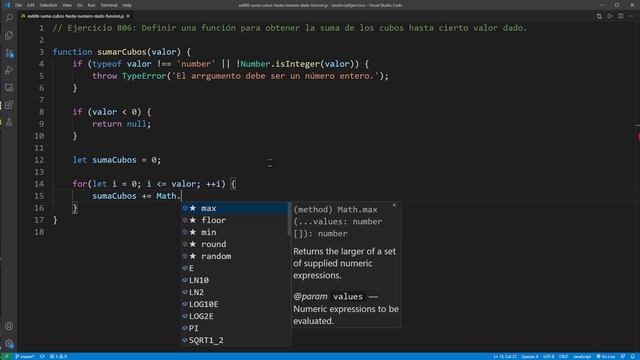 JavaScript - Ejercicio 806: Definir una Función para Obtener la Suma de los Cubos Hasta Cierto Valo смотреть онлайн
