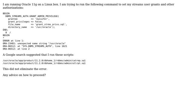 Databases: Oracle Streams Setup Error смотреть онлайн