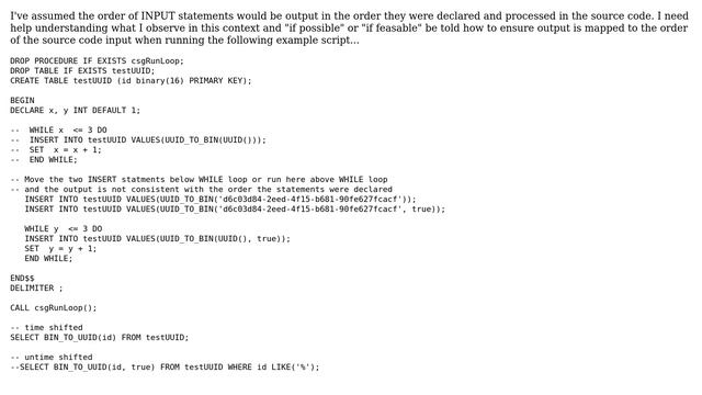 Databases: Why is mySQL output not procedurally consistent with source code input? смотреть онлайн