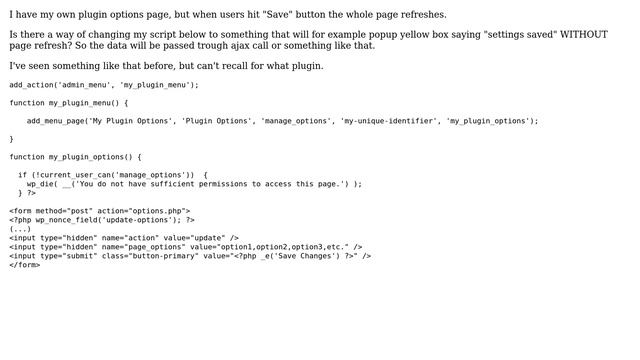 Wordpress: wp-admin - save options without refreshing? смотреть онлайн