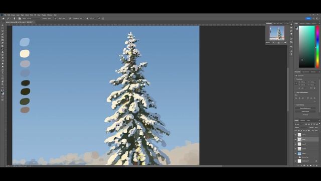 Painting Winter Landscape with a Spruce Tree - Digital Painting Process | Photoshop Tutorial смотреть онлайн