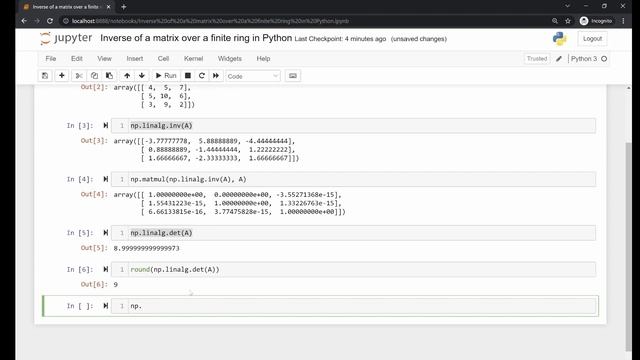 Matrix Inversion over a Finite Ring in Python/NumPy | Compute the inverse of the key in Hill Cipher смотреть онлайн