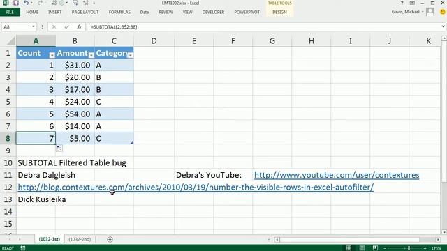 Excel Magic Trick 1032: Add Record Count Column To Filtered Table (Fix SUBTOTAL Filter bug) смотреть онлайн