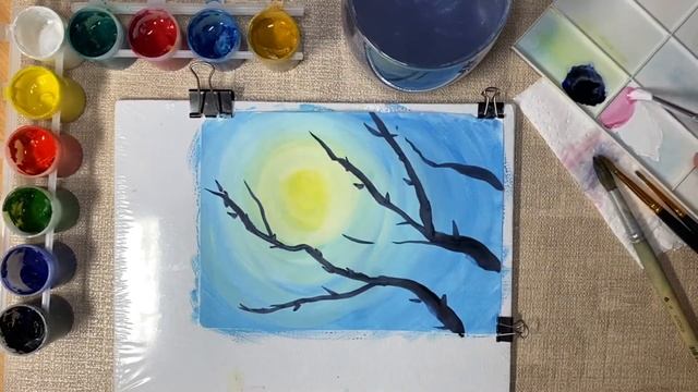 Цветущая вишня (рисование гуашью) // EkaArt смотреть онлайн