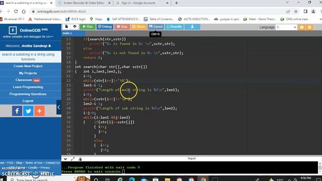 C program to search a substring in main string using functions смотреть онлайн