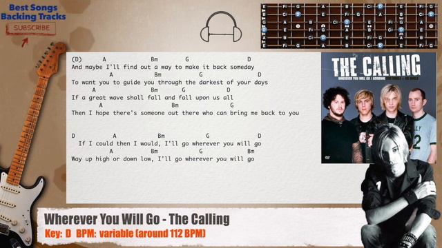 🎸 Wherever You Will Go - The Calling MAIN Guitar Backing Track with chords and lyrics смотреть онлайн