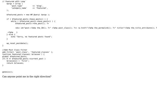 Wordpress: Add class to first post in custom loop using post_class filter смотреть онлайн