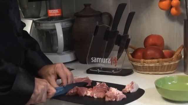 Тест керамических ножей Самура SAMURA на разрезание жестких мясопродуктов смотреть онлайн