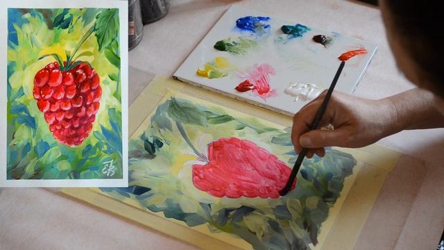МАЛИНА/ Рисуем красками ягоду/ Подробный видео УРОК. смотреть онлайн