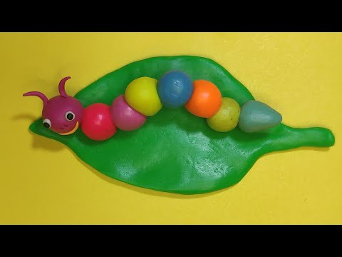 Как слепить из пластилина гусеницу на листочке. смотреть онлайн