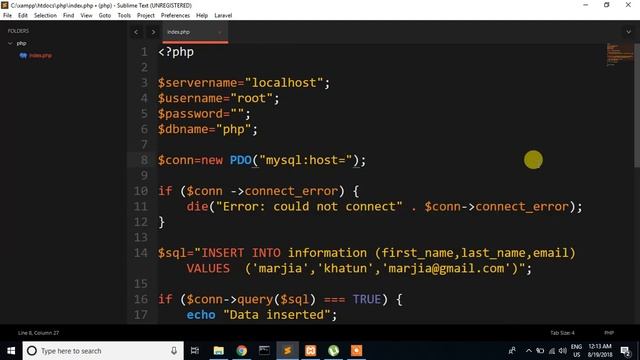 PHP bangla tutorial 2018 part-37, (Insert data {PDO, OOP}) смотреть онлайн