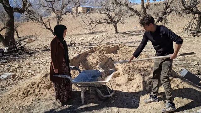 Nomadic Family Daily Life: Nomadic Women Repairing The Yard And Garden