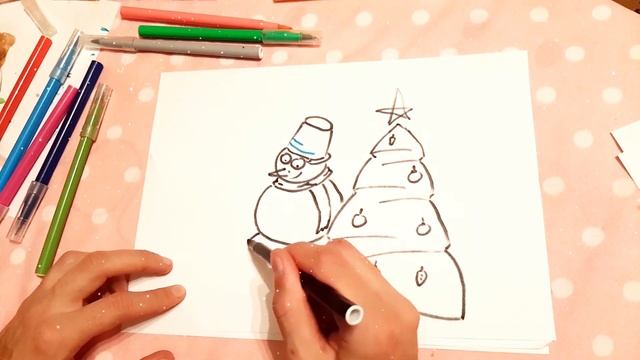 Рисуем елку и снеговика! | Видео для детей | Как нарисовать елку смотреть онлайн