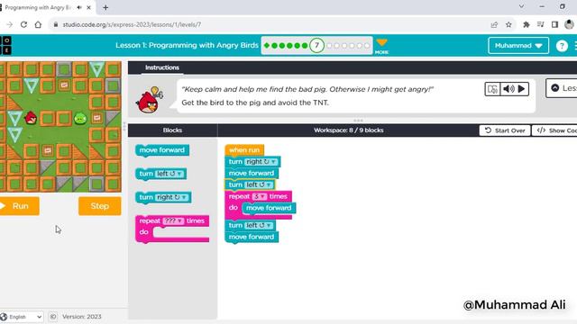 Code.org | Express Course | 2023 | Programming with Angry Birds | Lesson 1 | Muhammad Ali | смотреть онлайн