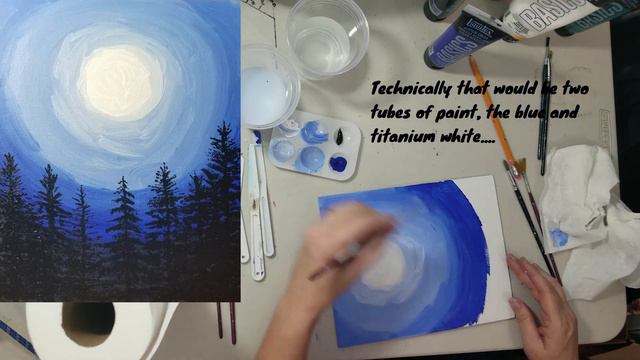 Acrylic Painting Tutorial for Absolute Beginners! Moonlight over Evergreens смотреть онлайн
