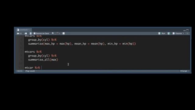 dplyr group_by summarize at all vars fun смотреть онлайн