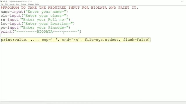 || Q2 || Write a program to print your Biodata | Print biodata | Python biodata | Print your name смотреть онлайн