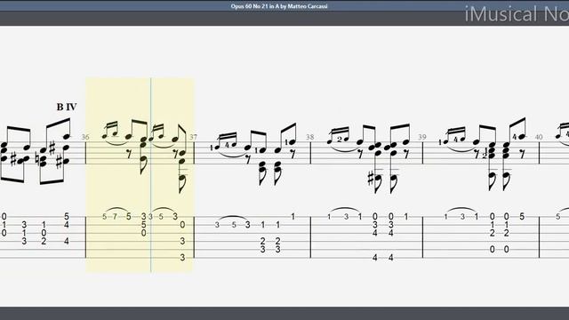 Guitar TAB - Matteo Carcassi : Opus 60 No 21 In A  | Tutorial Sheet Lesson #iMn