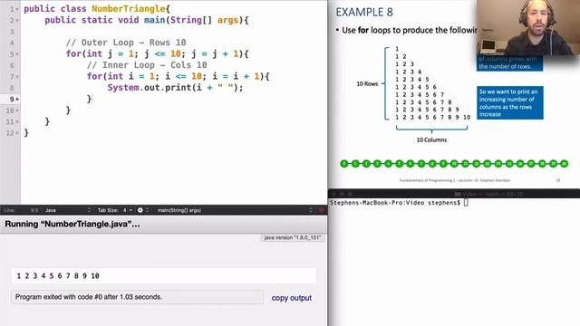 Printing a triangle of numbers using a nested loop in Java смотреть онлайн