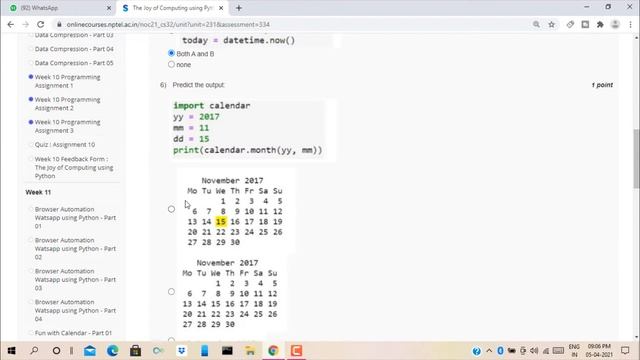 NPTEL The Joy of Computing Using Python Week-11 Quiz Assignment Solution || Swayam смотреть онлайн