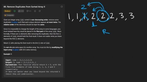 Remove Duplicates from Sorted Array II - Leetcode 80 - Python