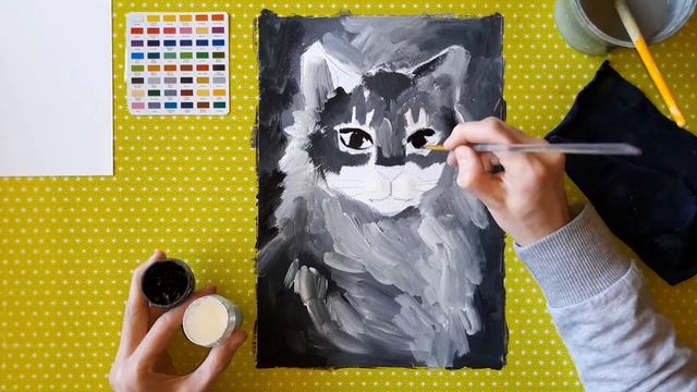 МАЛЮЄМО КОТА (гуаш, гризайль). смотреть онлайн