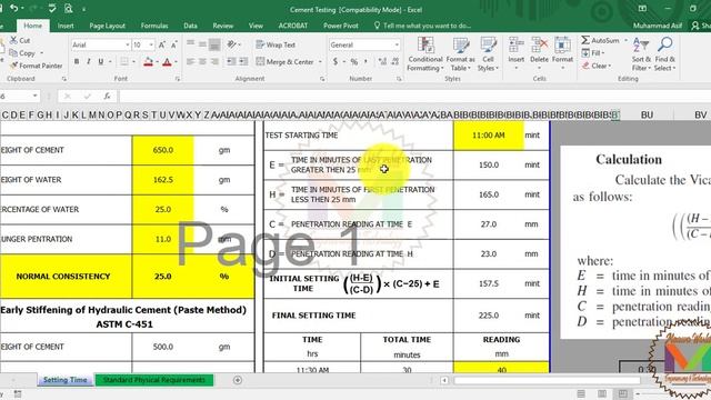 Normal Consistency and Time of Setting of Cement in Excel Format Urdu/Hindi ||MaawaWorld|| смотреть онлайн
