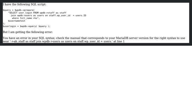 Wordpress: SQL syntax error when getting data for a url смотреть онлайн