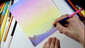 Рисую закат цветными карандашами.Урок рисования для начинающих