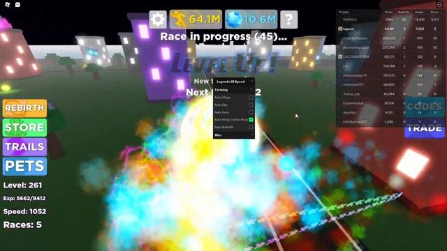 Roblox legends of speed script (Auto rebirth, Auto speed, Auto gems, And bring hoops) смотреть онлайн