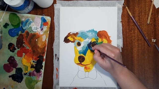 Как легко нарисовать собаку гуашью. Как нарисовать яркую картину. Рисуем необычную собаку. смотреть онлайн