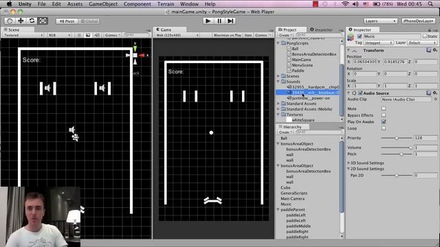 Unity tutorial (beginner) - Pong Game - adding sound, music and fixing collisions - part 9C смотреть онлайн