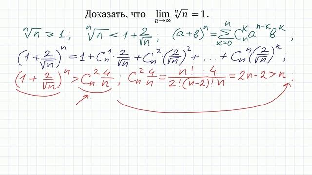 Предел последовательности #20 lim(n^(1/n))=1 смотреть онлайн