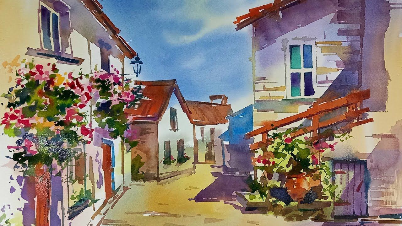 По старым улочкам. Пишем акварелью чисто, ярко и просто смотреть онлайн