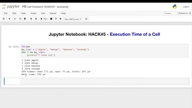 Execution Time of a Cell in Jupyter Notebook | Hack#5 смотреть онлайн