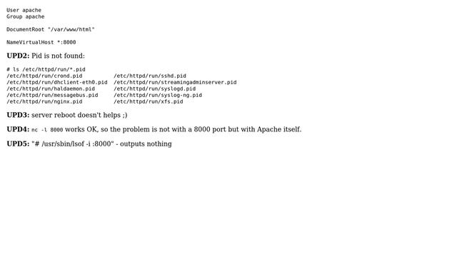 Port is free, but Apache fails with: "Address already in use: make_sock: could not bind to address" смотреть онлайн