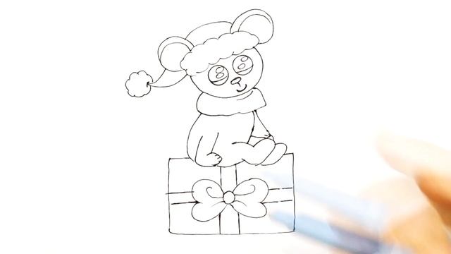 Как нарисовать символ 2020 года с новогодним подарком. Новогодний легкий рисунок для срисовки. #371 смотреть онлайн