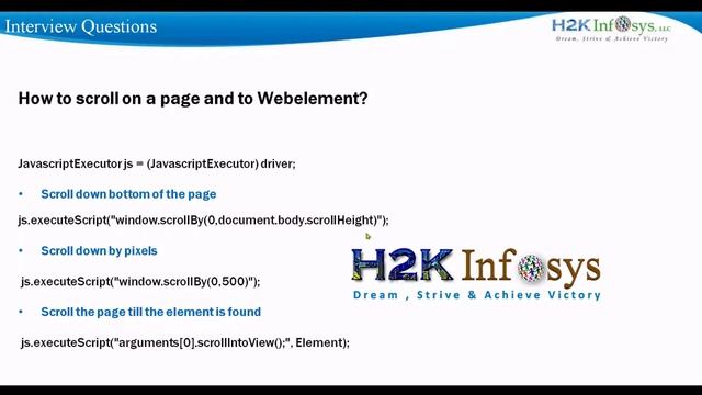 How To Scroll Page Using Selenium Script Executor | Selenium Interview Questions Training H2KInfosy смотреть онлайн