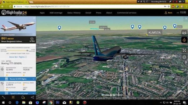 3d view of a flight in flightradar24