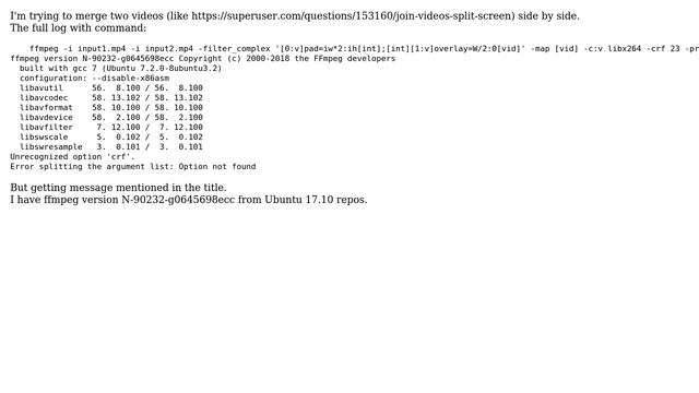 ffmpeg: Unrecognized option 'crf'. Error splitting the argument list: Option not found смотреть онлайн