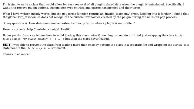 Wordpress: How to remove plugin-specific custom taxonomy terms when plugin is uninstalled? смотреть онлайн