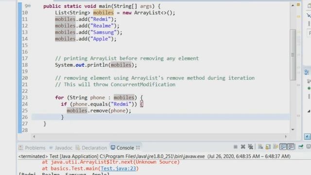 How to fix ConcurrentModificationException In Java | Remove an Object from ArrayList while iteratin смотреть онлайн