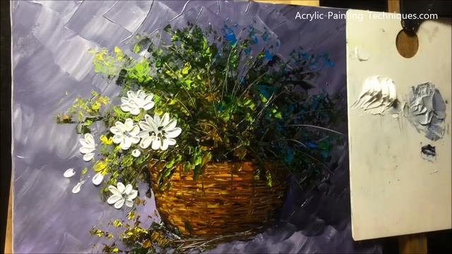 Beautiful flowers in basket with Palette Knife смотреть онлайн