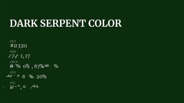 Dark Serpent color #113311 hex color - Green color - Warm color 113311 смотреть онлайн